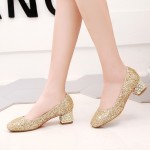 Gold Glittering Bling Bling Ballets Mary Jane Bridal Block High Heels Shoes