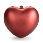 Red Pearl Metallic Heart Diamante Evening Clutch Purse Jewelry Box