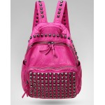 Pink Fushia Square Studs Soft Lambskin Vintage School Punk Rock Bag Rider Backpack