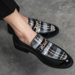Black Checkers Tartan Plaid Chain Dappermen Dapper Loafers Shoes