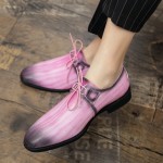 Pink Vintage Pointed Head Mens Dappermen Dapper Oxfords Loafers Shoes