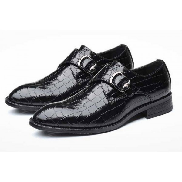 Black Croc Patent Monk Strap Mens Dappermen Dapper Loafers Shoes