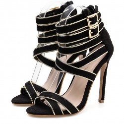 Black Strappy Gladiator Evening Gown High Heels Sandals Shoes 
