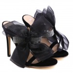 Black Giant Side Bow Diamantes Evening Gown High Heels Sandals Shoes 
