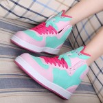Pink Blue Dinosaurs Pastel Color Candies High Top Lace Up Sneakers Boots Shoes