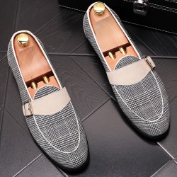 Black White Cream Houndstooth Loafers Dress Dapper Man Shoes Flats