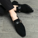 Black Suede Monk Strap Loafers Dress Dapper Man Shoes Flats