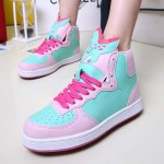 Pink Blue Dinosaurs Pastel Color Candies High Top Lace Up Sneakers Boots Shoes