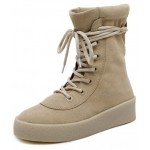 Khaki Suede Lace Up HIgh Top Sneakers Combat Boots Shoes
