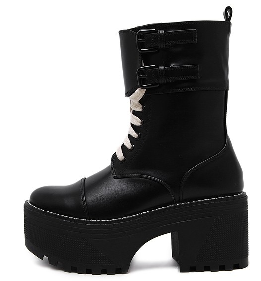 Black Lace Up High Top Platforms Punk Rock Chunky Heels Boots Shoes