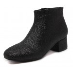 Black Glitter Blunt Head Chelsea Ankle Boots Shoes
