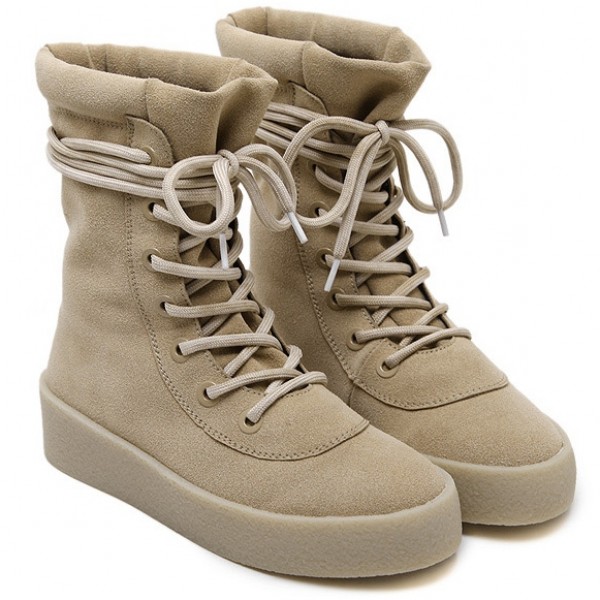 Khaki Suede Lace Up HIgh Top Sneakers Combat Boots Shoes