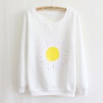 White Giant Sunflower Long Sleeve Sweatshirts Tops