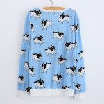 Blue White French Bulldogs Dogs Cartoon Long Sleeve Sweatshirts Tops