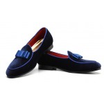 Blue Royal Navy Velvet Bow Mens Oxfords Flats Loafers Dappermen Dapper Men Dress Shoes