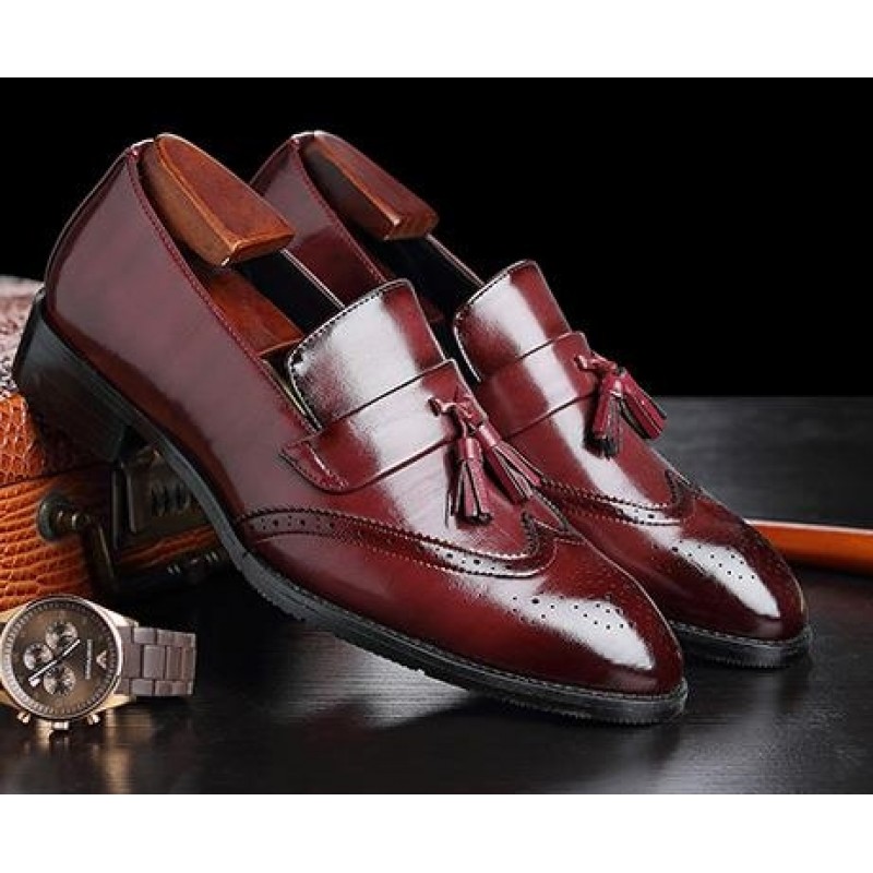 Burgundy Tassels Croc Mens Loafers Dress Dapper Man Shoes Flats