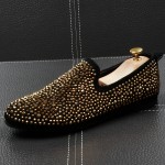 Black Gold Diamantes Punk Rock Mens Loafers Flats Shoes