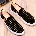 Black Suede Gold Metal Spikes Studs Punk Rock Loafers Sneakers Mens Shoes