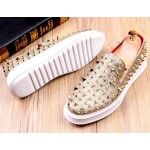 Gold Glitters Sharp Metal Spikes Studs Punk Rock Loafers Sneakers Mens Shoes