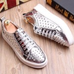 Silver Patent Croc Spikes Studs Lace Up Punk Rock Loafers Sneakers Mens Shoes