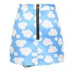 Blue Cloud Sky High Waist Bodycon Slit Mini Skirt