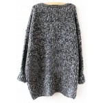 Grey Knitted Long Sleeves Loose Winter Sweater