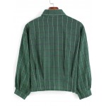 Green Old School Vintage Checkers Plaid Button Up Cropped Blouse