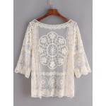 White Thin Polyester Mesh Lace Crop Cardigan Top