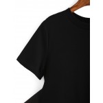 Black Short Sleeves Peplum Ruffles Shirt Blouse