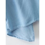 Blue Denim Jeans Button Front Long Sleeves Shirt Blouse