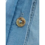Blue Denim Jeans Button Front Long Sleeves Shirt Blouse