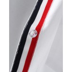 White Red Black Stripes Long Sleeves Boyfriend Shirt Blouse