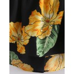 Black Yellow Flowers Florals Scoop Neck Cropped Top Shirt Blouse