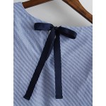 Blue Short Sleeve Bell Shaped Bow Back Shirt Top