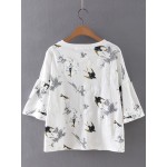 White Bell Sleeves Swallow Birds Shirt Blouse