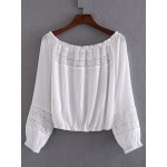 White Long Sleeves Crochet Bohemian Cotton Blouse Shirt