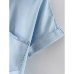 Blue Denim Jeans Short Sleeves Cropped Shirt Blouse Top