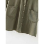 Green Army Roll-up Cuff Mid Sleeves Cropped Shirt Blouse