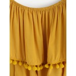 Yellow Pom Pom Ruffle Off Shoulder Top Blouse