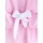 Pink Stripes White Bow Tied Up Blouse Top