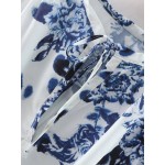 White Blue Vintage Flowers Floral Long Sleeves Tunic Blouse