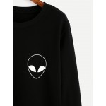 Black Alien Print Long Sleeve Crew Neck Sweatshirt
