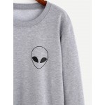 Grey Alien Head Long Sleeves Sweatshirt