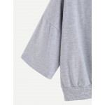 Grey Mid Sleeves Hoodie Hooded Cropped Sweatshirt