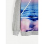 Grey Pink Blue Sky Galaxy Triangle Long Sleeves Sweatshirt