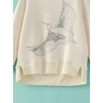 Cream Eagle Embroideried Quilted Long Sleeves Sweatshirt
