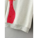 Grey Pink Snack Embroidered Long Sleeves Sweatshirt