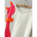 Grey Pink Snack Embroidered Long Sleeves Sweatshirt