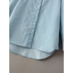 Blue Flower Embroidered Denim Jeans Long Sleeevs Boyfriend Shirt Blouse