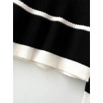 Black White Contrast Round Neck Trim Knitwear
